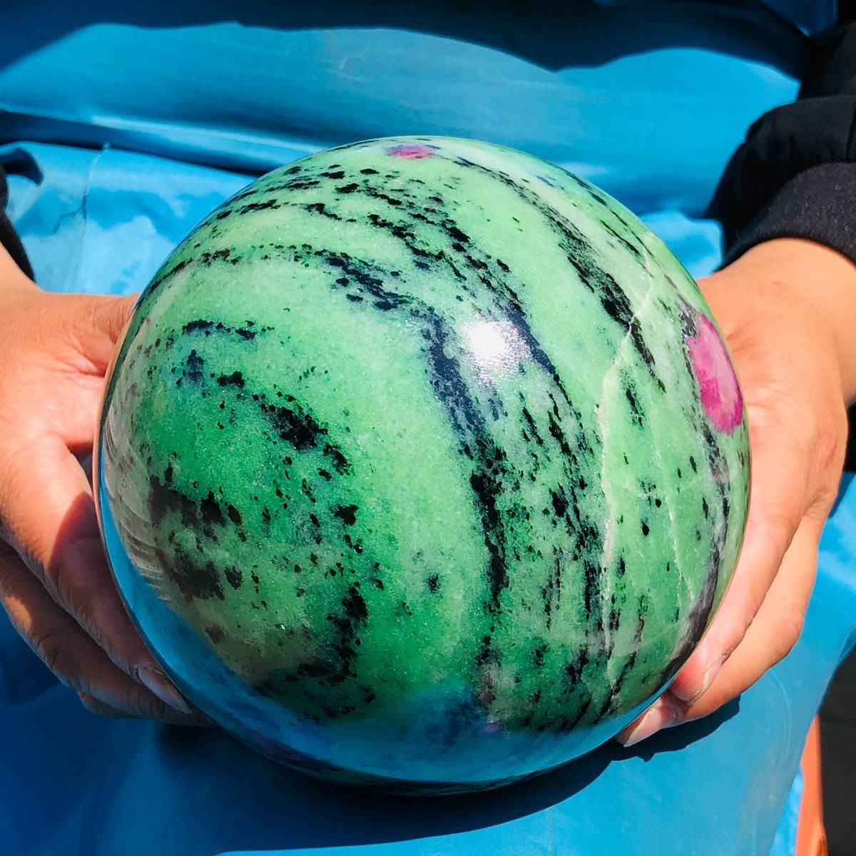 8.77 LB Large Natural Ruby Zoisite Sphere Crystal Healing Stone Specimen 5151