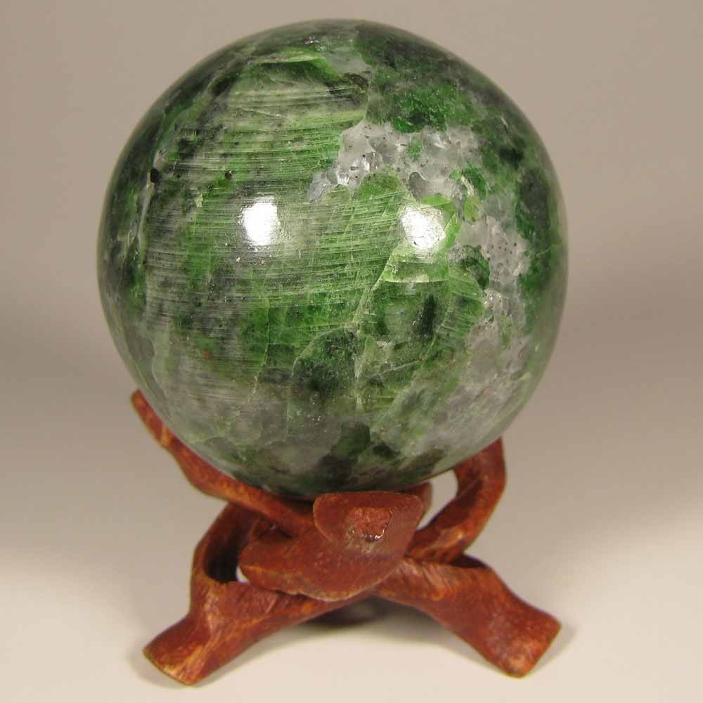 2″ Rare Green CHROME DIOPSIDE Gemstone Sphere w/ Stand – Siberia, Russia – 52mm