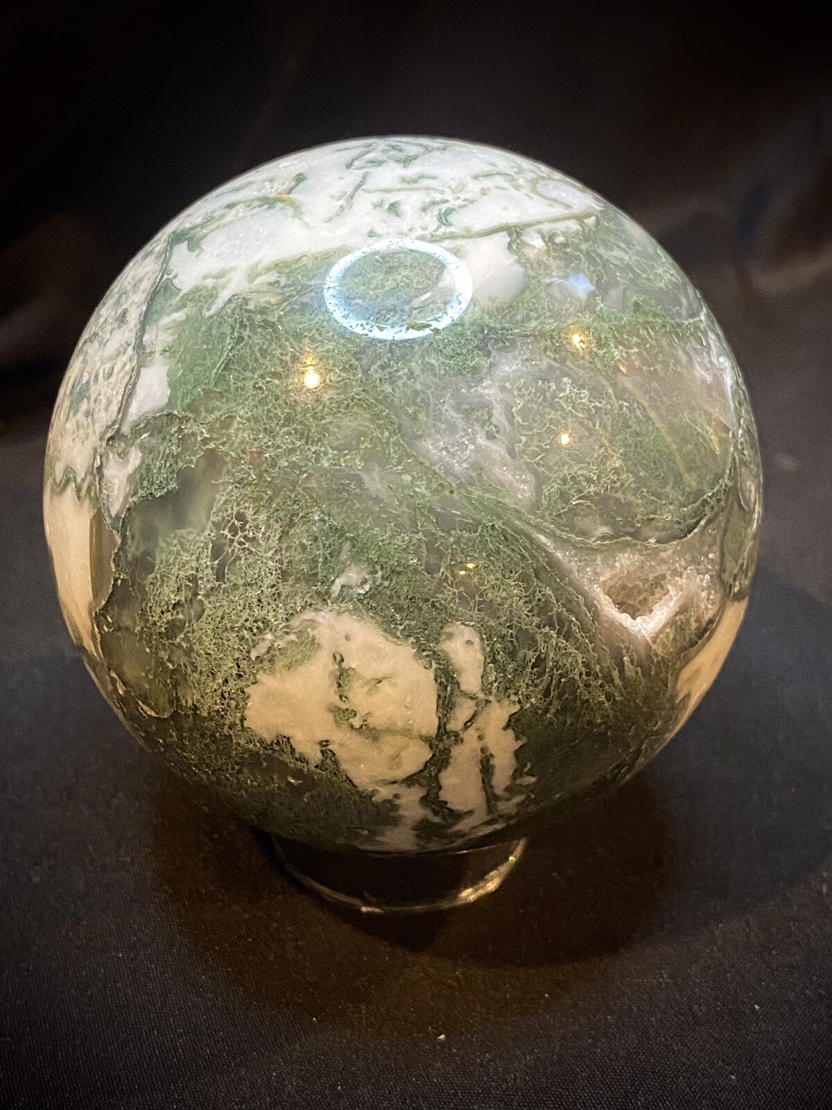 Druzy Moss Agate Sphere With Stand 3 Inches