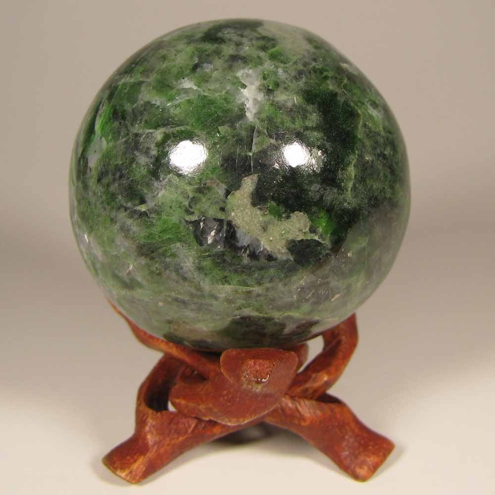 2″ Rare Green CHROME DIOPSIDE Gemstone Sphere w/ Stand – Siberia, Russia – 52mm