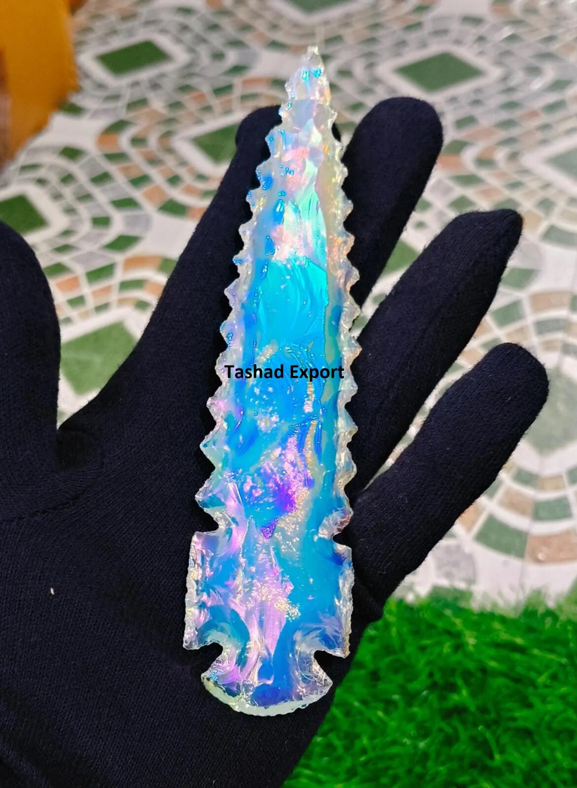 Handmade Angel Aura Opalite 5.5-6″ Inches Arrowhead Knapped Crystal Spearhead.