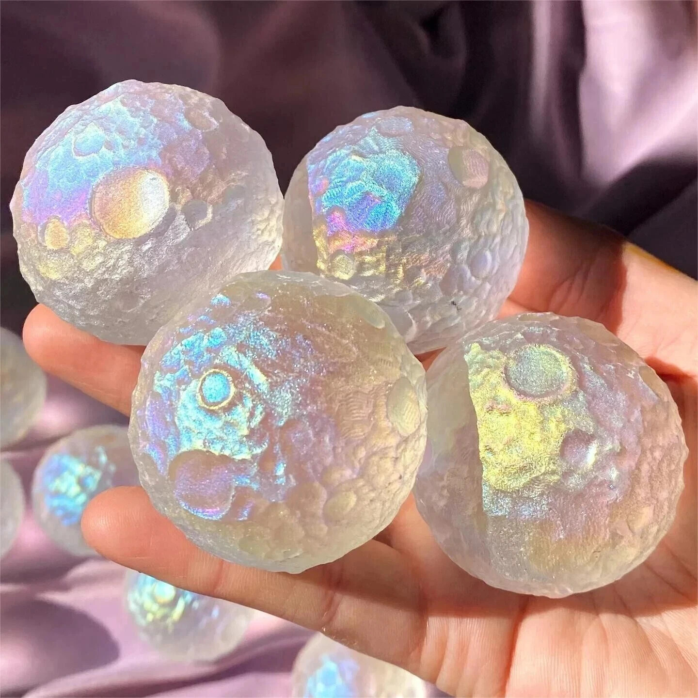 2025 Angel Aura Quartz Full Moon Crystal Healing Carving Sphere Home Decor Gifts