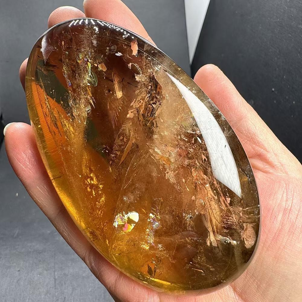 352g Natural Citrine Quartz Carved Palm Polished Crystal Reiki Healing
