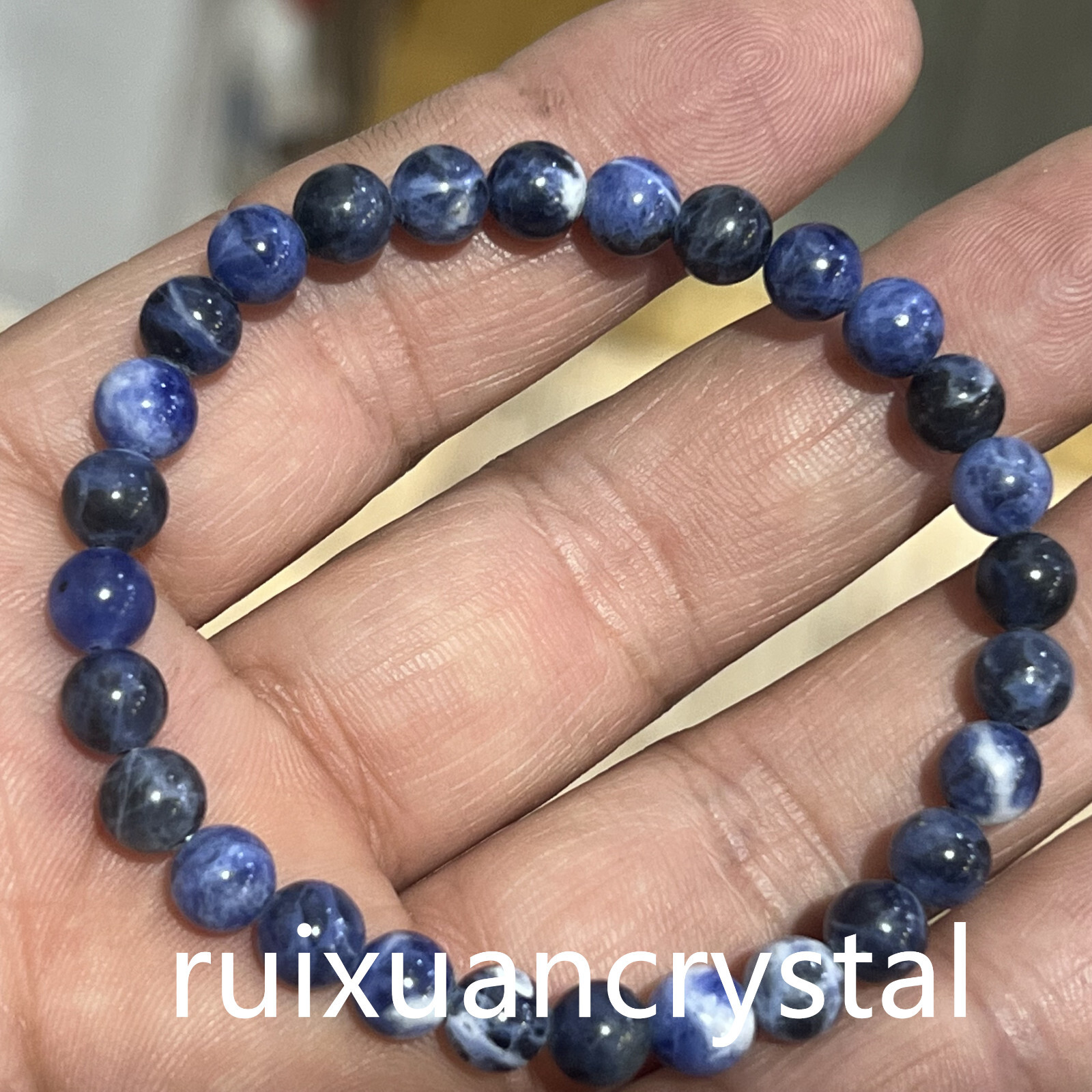 Wholesale Lot 6pcs Natural Blue-vein stone 6 mm 7.5″Crystal Stretch Bracelet