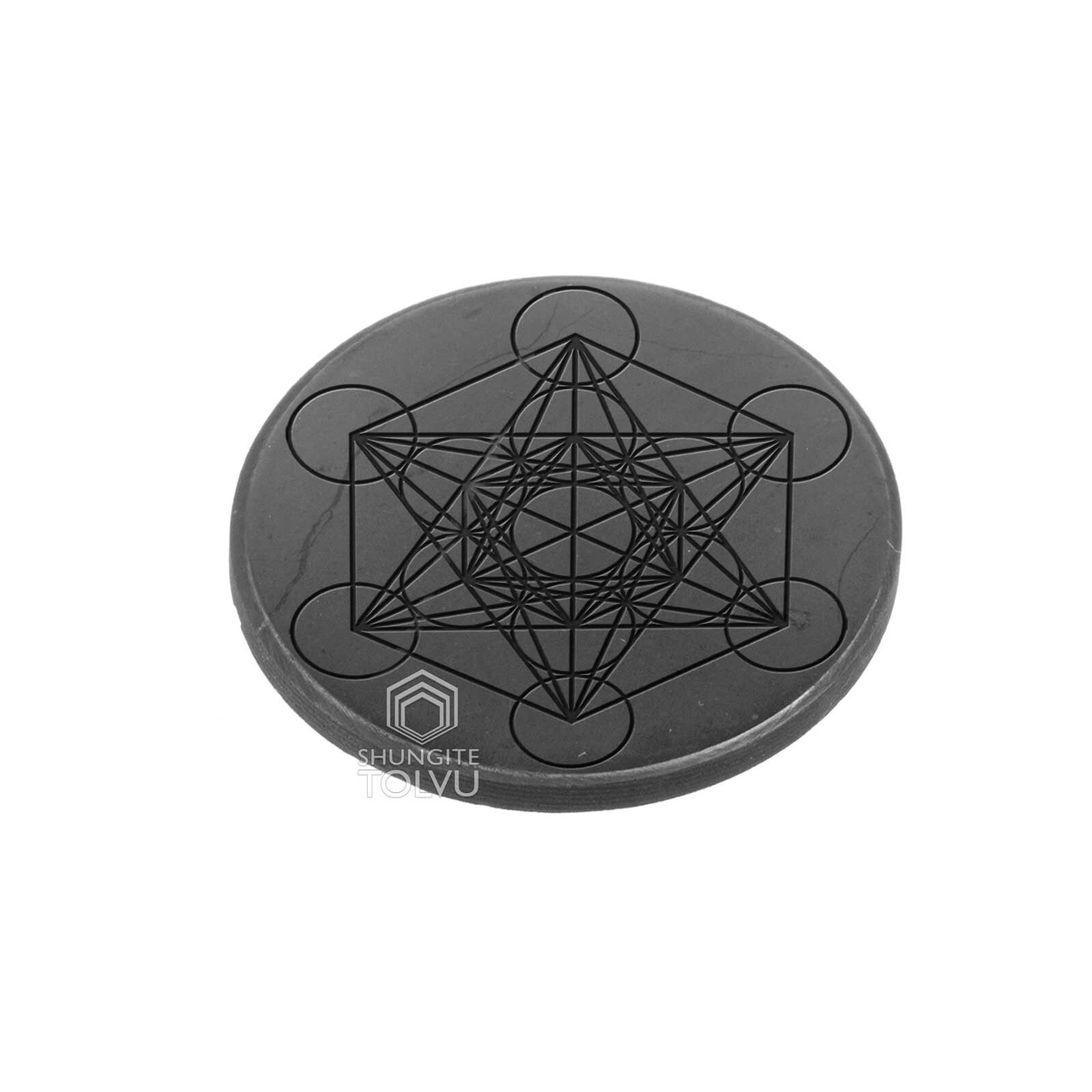 Shungite Rock Round Plate “Metatron” Sticker Authentic Shungite Stone, Tolvu