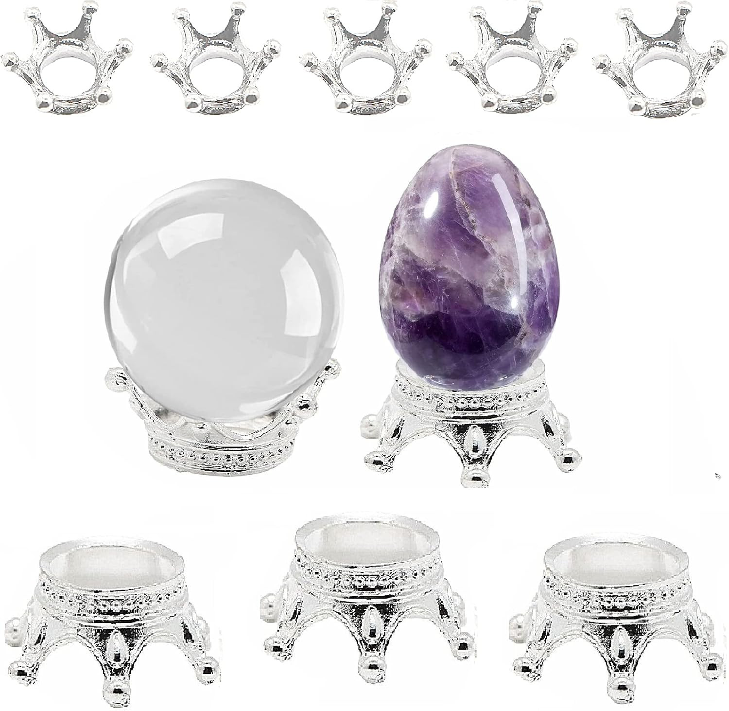 2 Sizes 10 Pcs Metal Silver Crystal Ball Stands Globe Stone Holders Sphere Displ