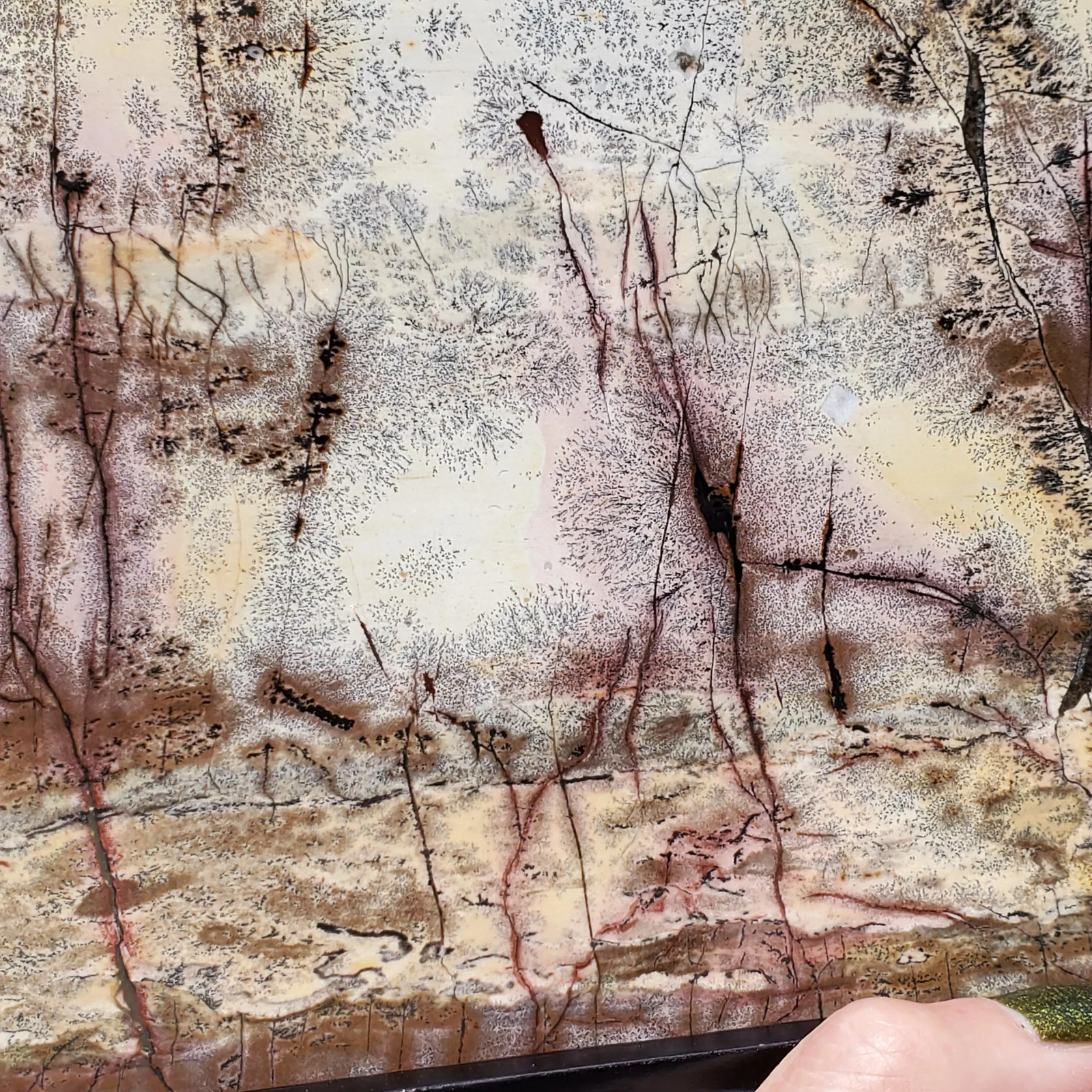 Picture Jasper Dendrite Pastel Display Crystal Tile With Stand 910 grams