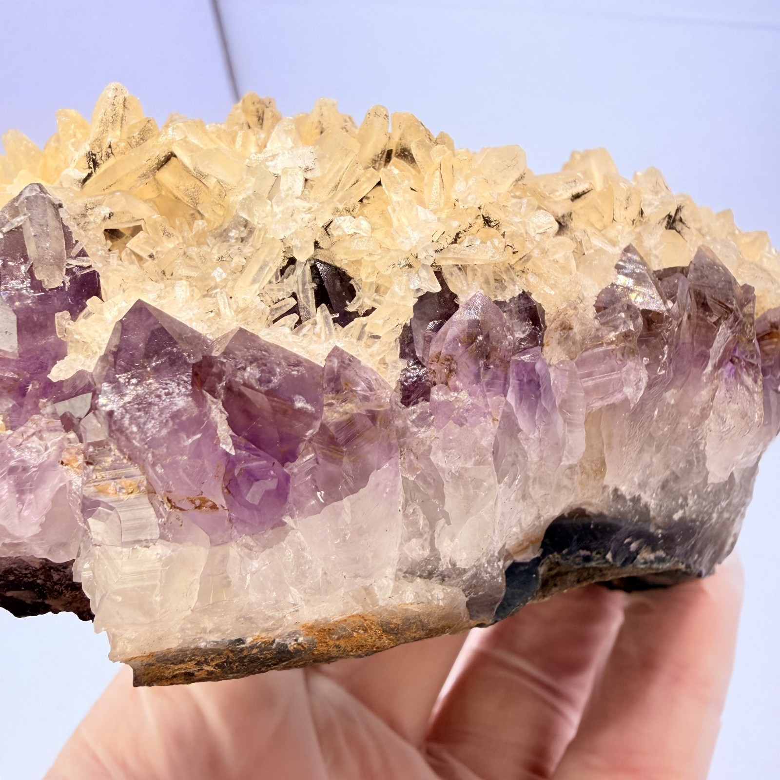 Rare Purple Amethyst Yellow Calcite Cluster Brazil 4.8″ Display