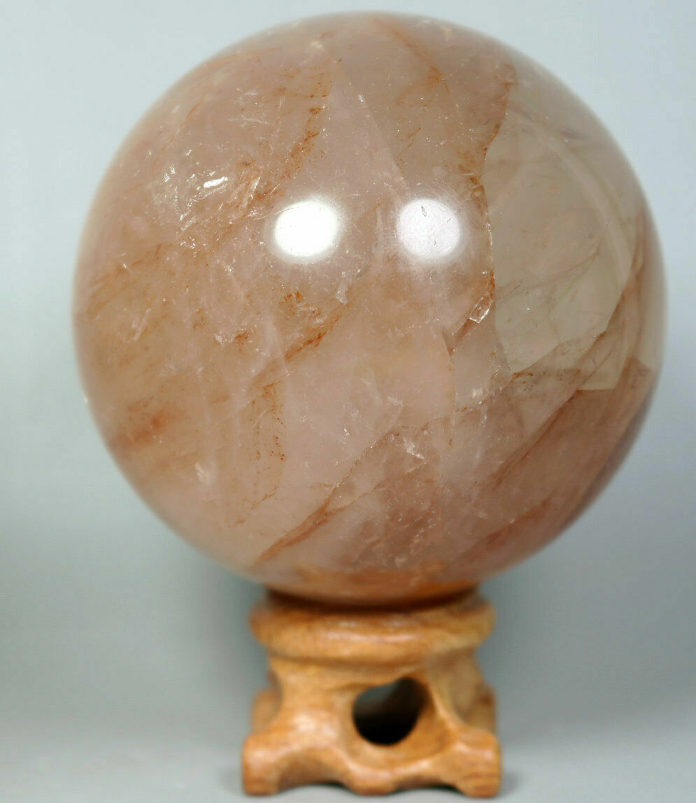 Natural RED FIRE QUARTZ Hematoid Crystal PHANTOM MULTI-INCLUSIONS Sphere Stand