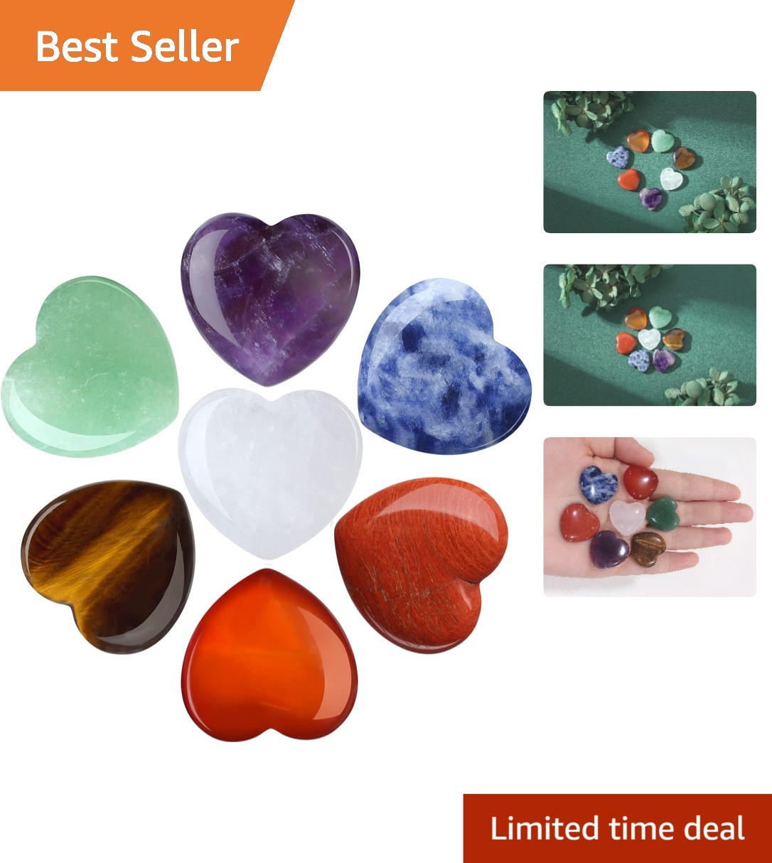 Exquisite 7 Chakra Polished Crystals – Heart Stones for Energy & Balance