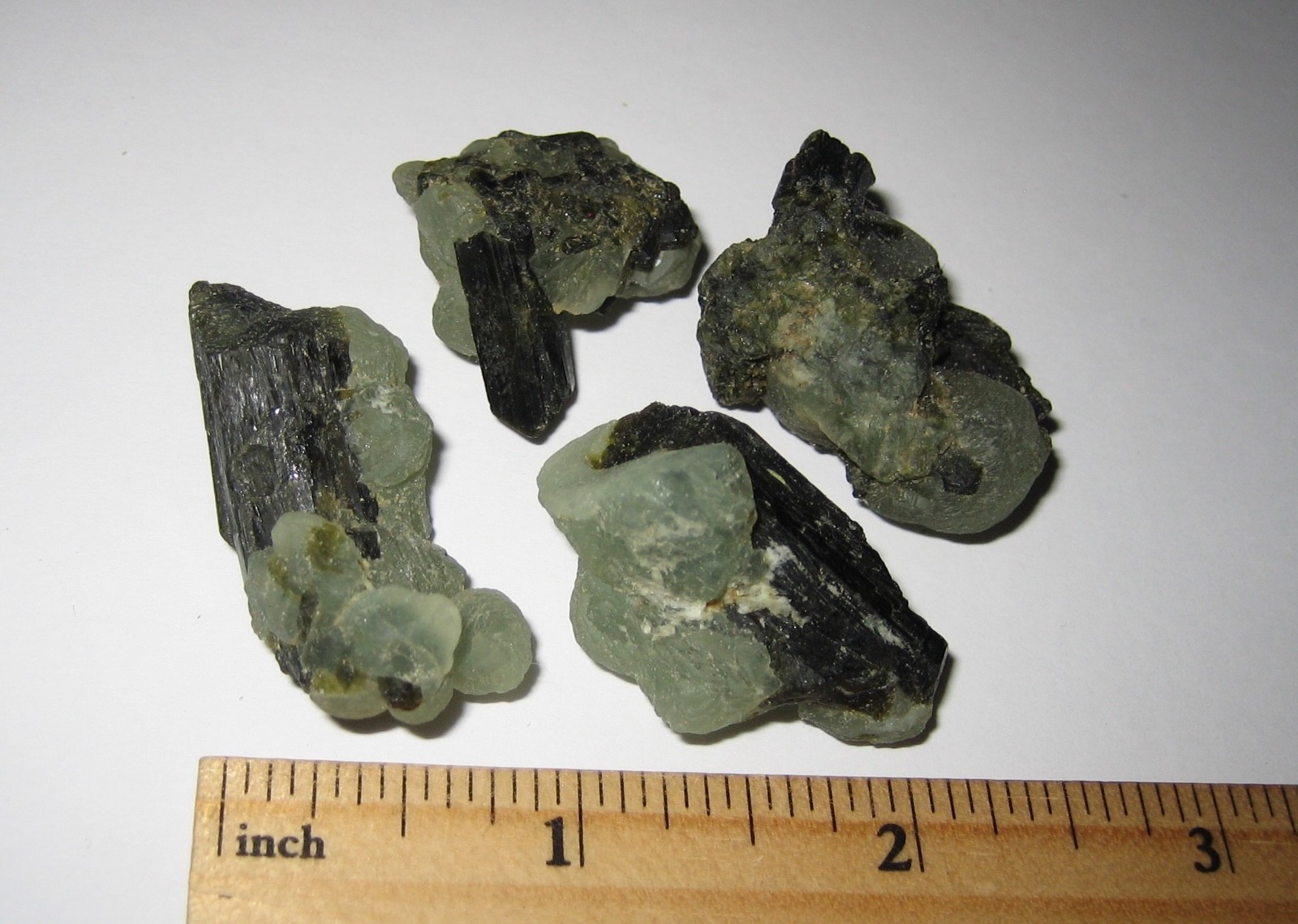 4 SMALL NATURAL 1″- 1.3″ PREHNITE & EPIDOTE CRYSTAL CLUSTERS FROM MALI 60.9grams