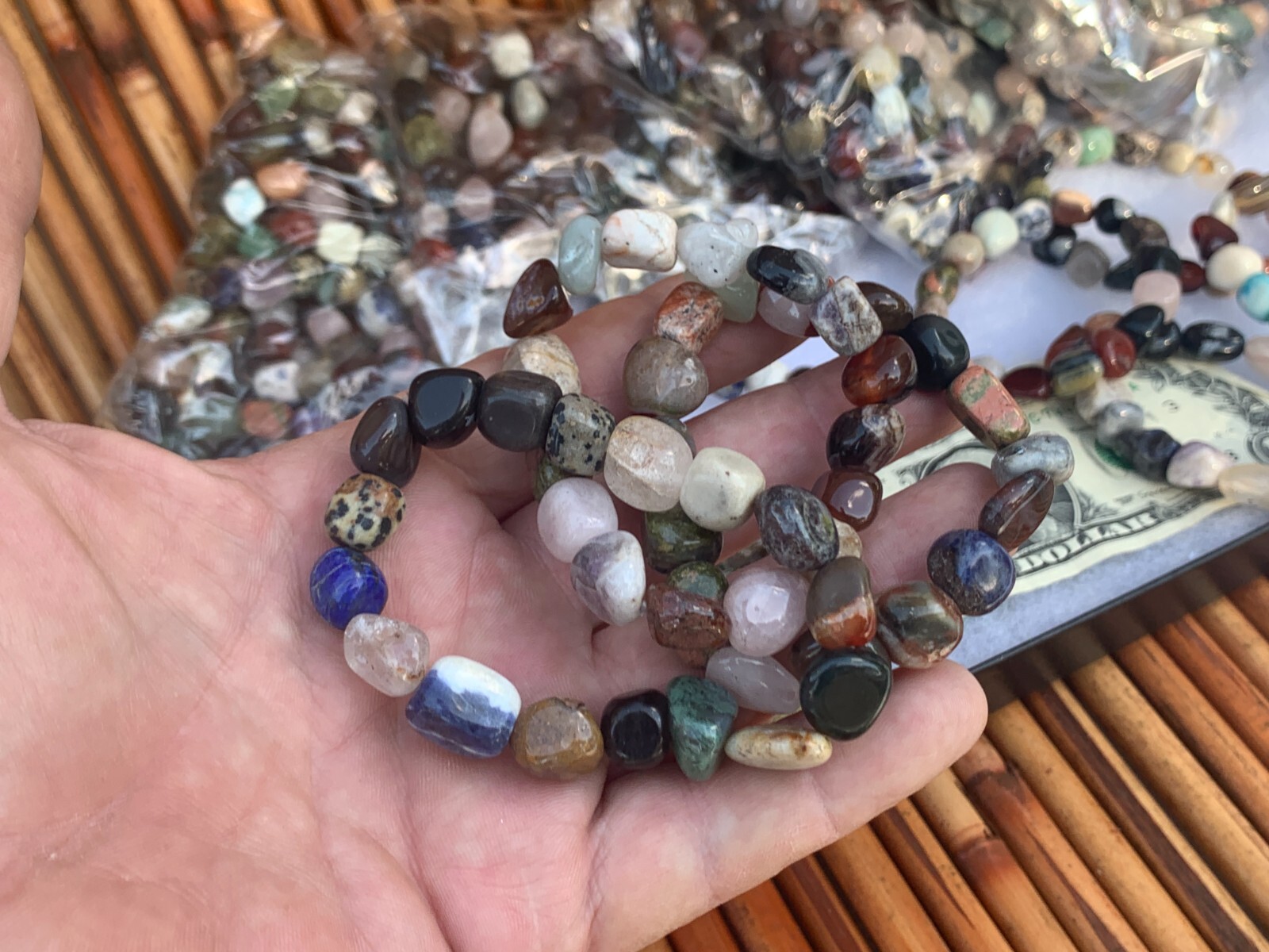 Wholesale Lot of 50 Unique Tumbled Stone Bracelets – Perfect for Gifting!