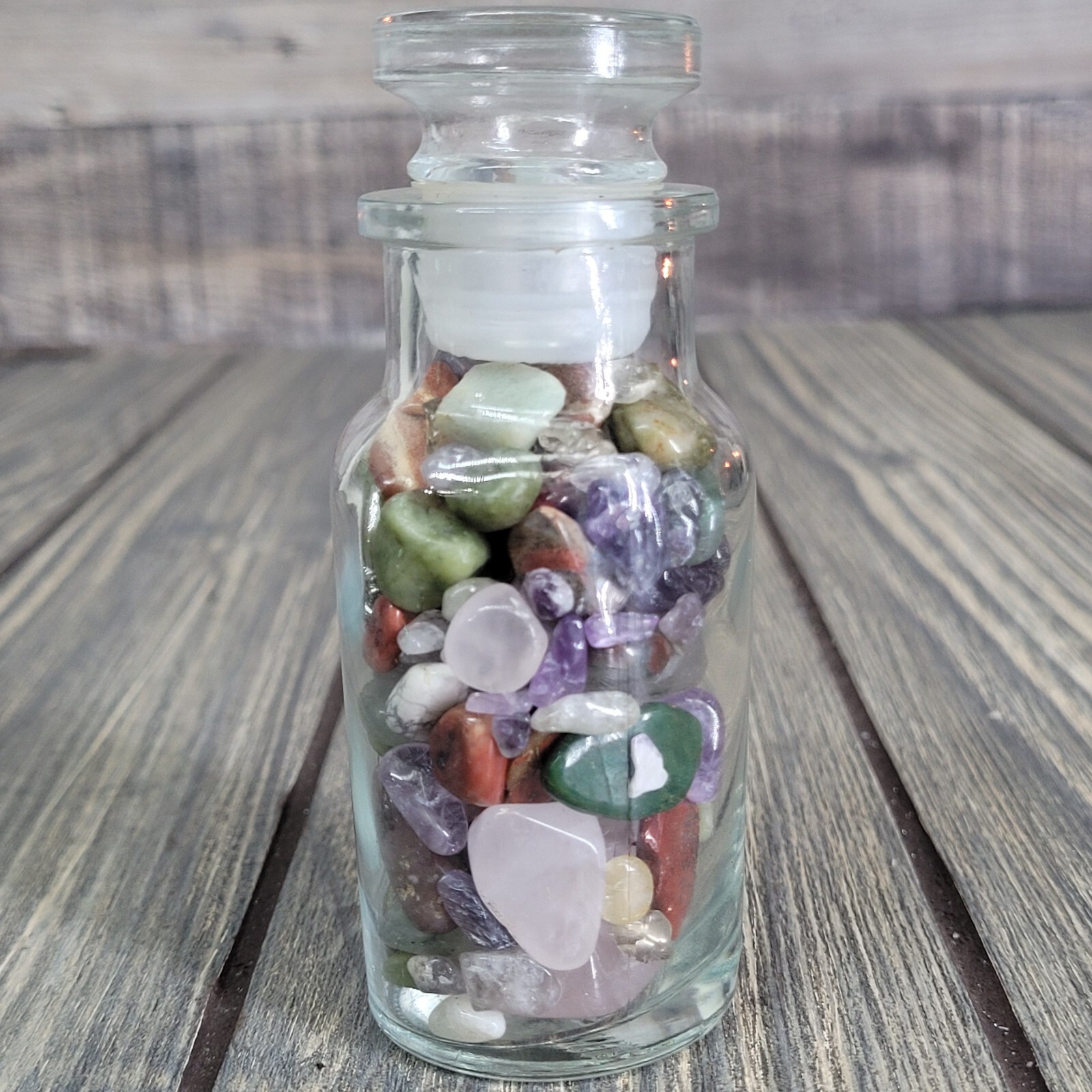4oz Mixed Crystal Tumbles/Chips in Apothecary Vintage Glass Jar Wagner Spice