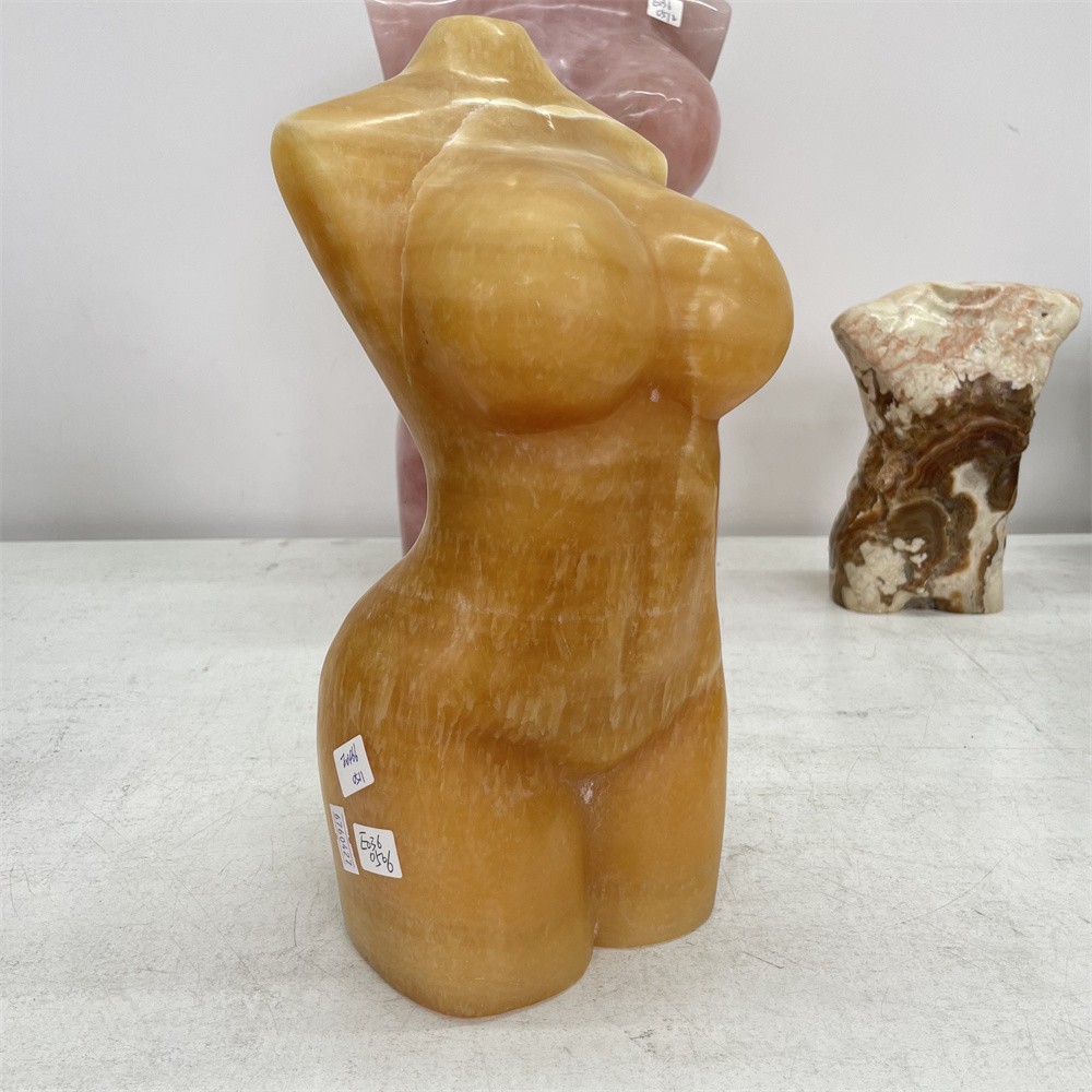 15.6LB 12.2″Natural Yellow Calcite Lady Body Statue Carved Crystal Home Decor