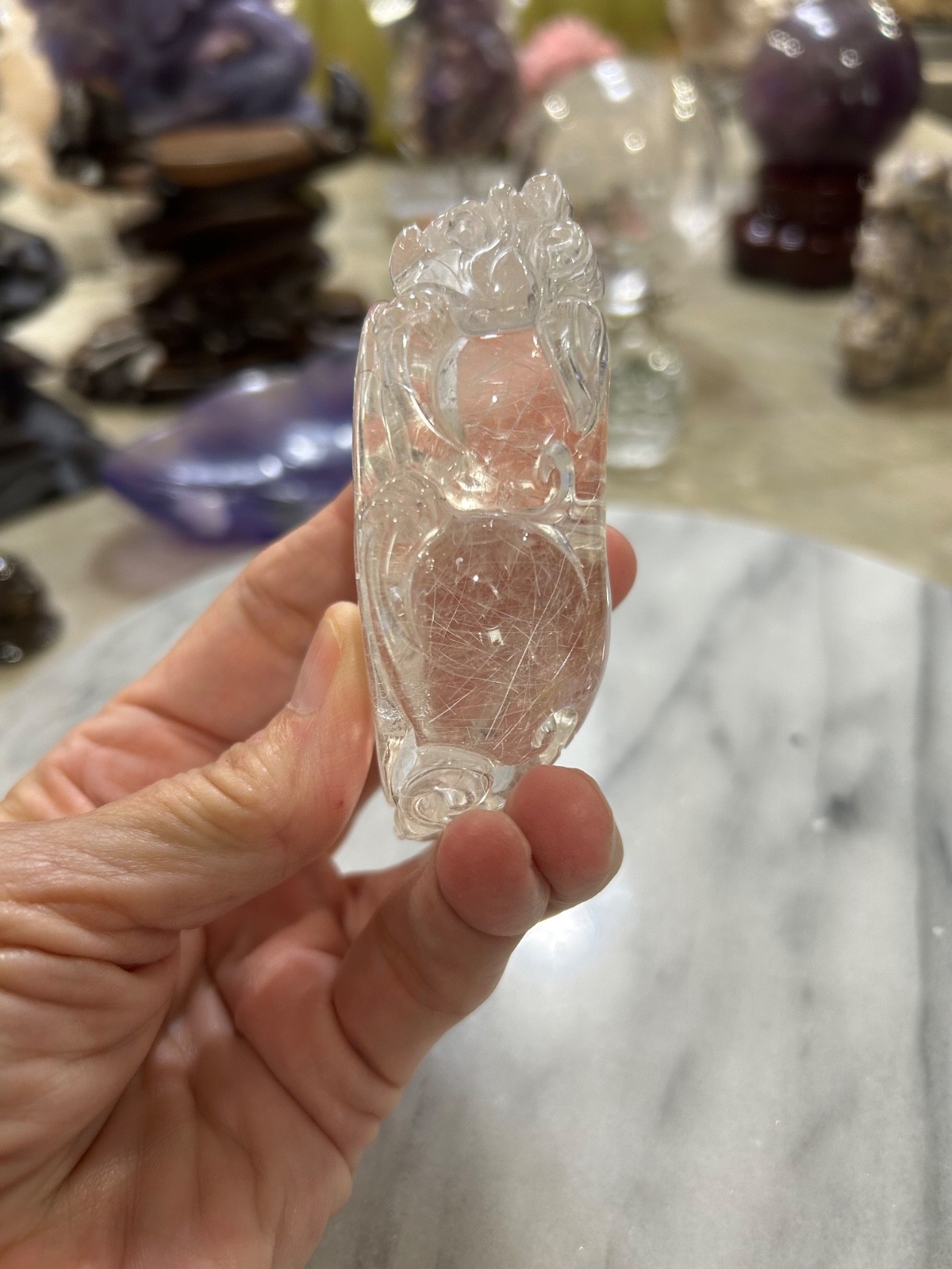 Natural silver thread Rutilated quartz Crystal pixiu Dragon