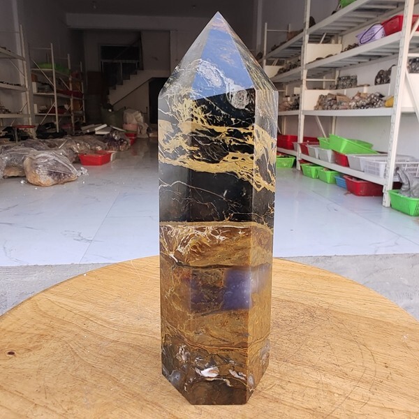 735g WOW! Natural Rare Pietersite Crystal Obelisk Quartz Tower Point Healing