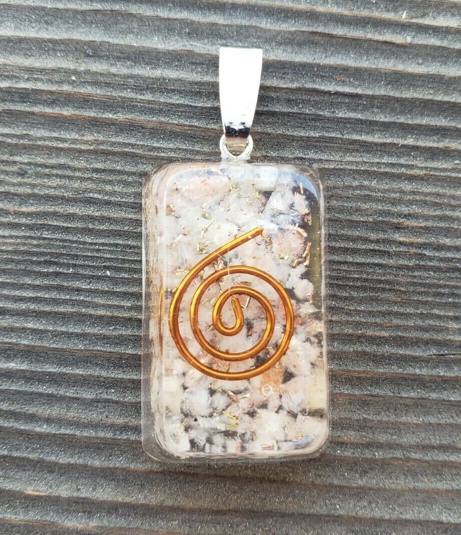 ORGONE SUNSTONE GEMSTONE RECTANGLE PENDANT ORGONITE (ONE)
