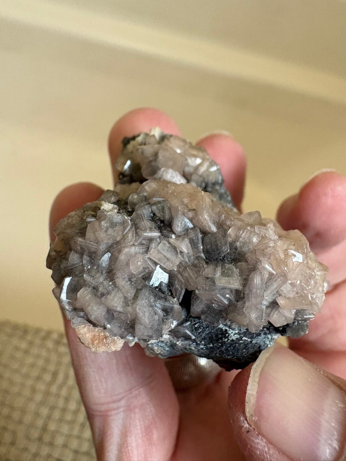 Smithsonite on Tennantite, “cobaltoan”, Tsumeb, Namibia