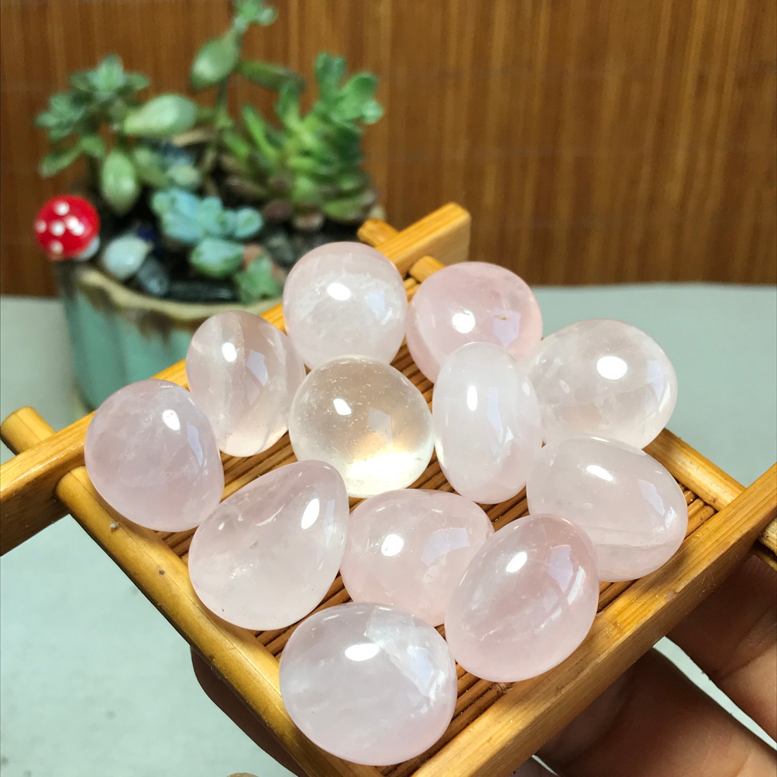 12pcs Natural pink rose quartz Crystal gemstone Polish Mineral Specimen 93g 5716