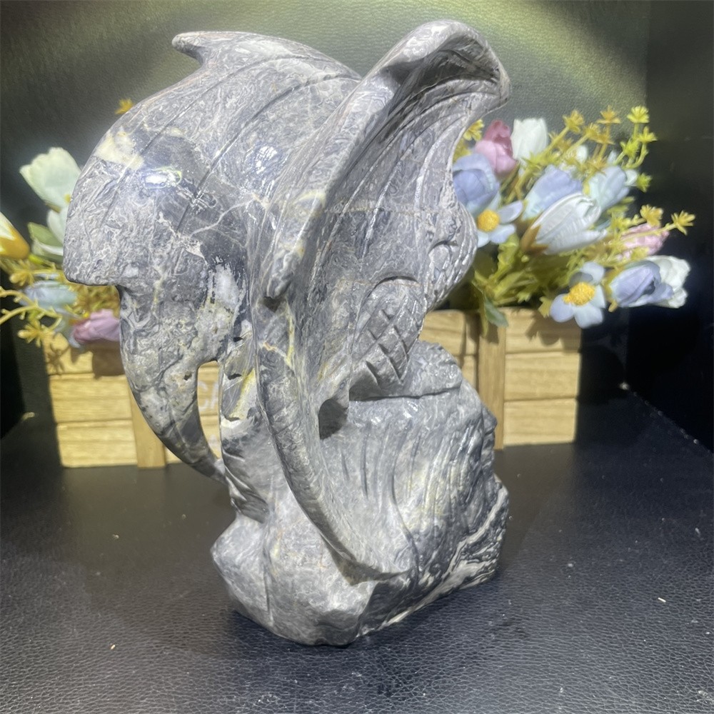6.1LB 7.4″ Natural Picasso Jasper Flying Dragon Carved Crystal Quartz Energy