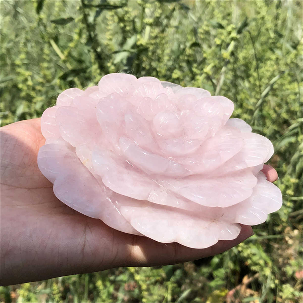 510g Natural carved rose quartz flower reiki quartz crystal skull polishing deco