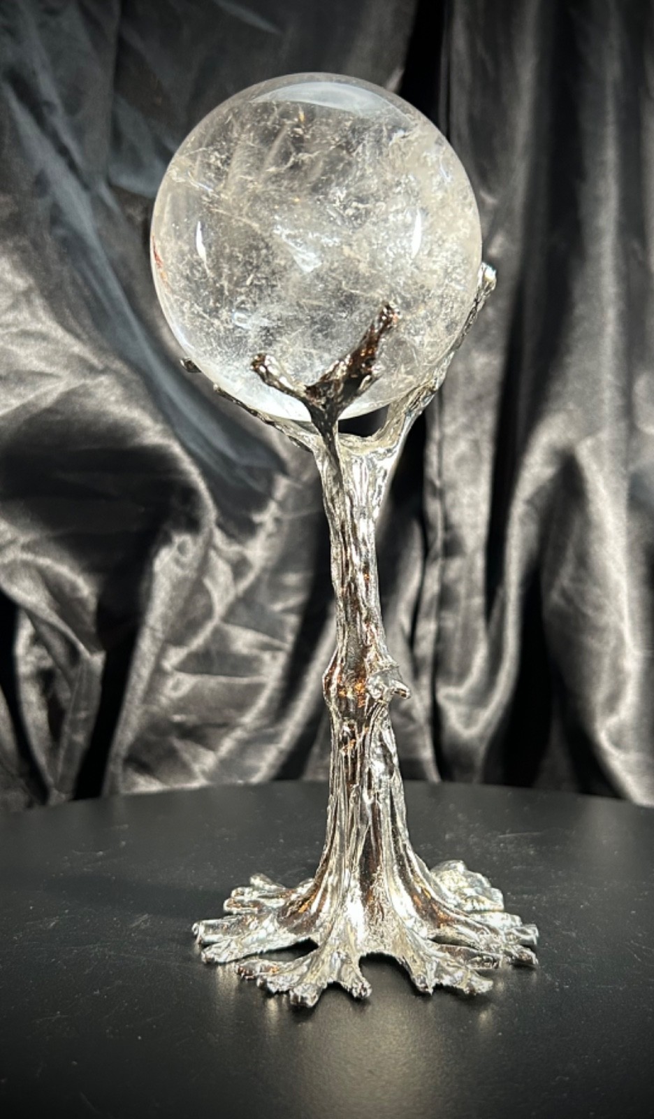 2.62″ Clear Quartz Sphere With Custom Metal Tree Stand 14.6 oz (413 grams)