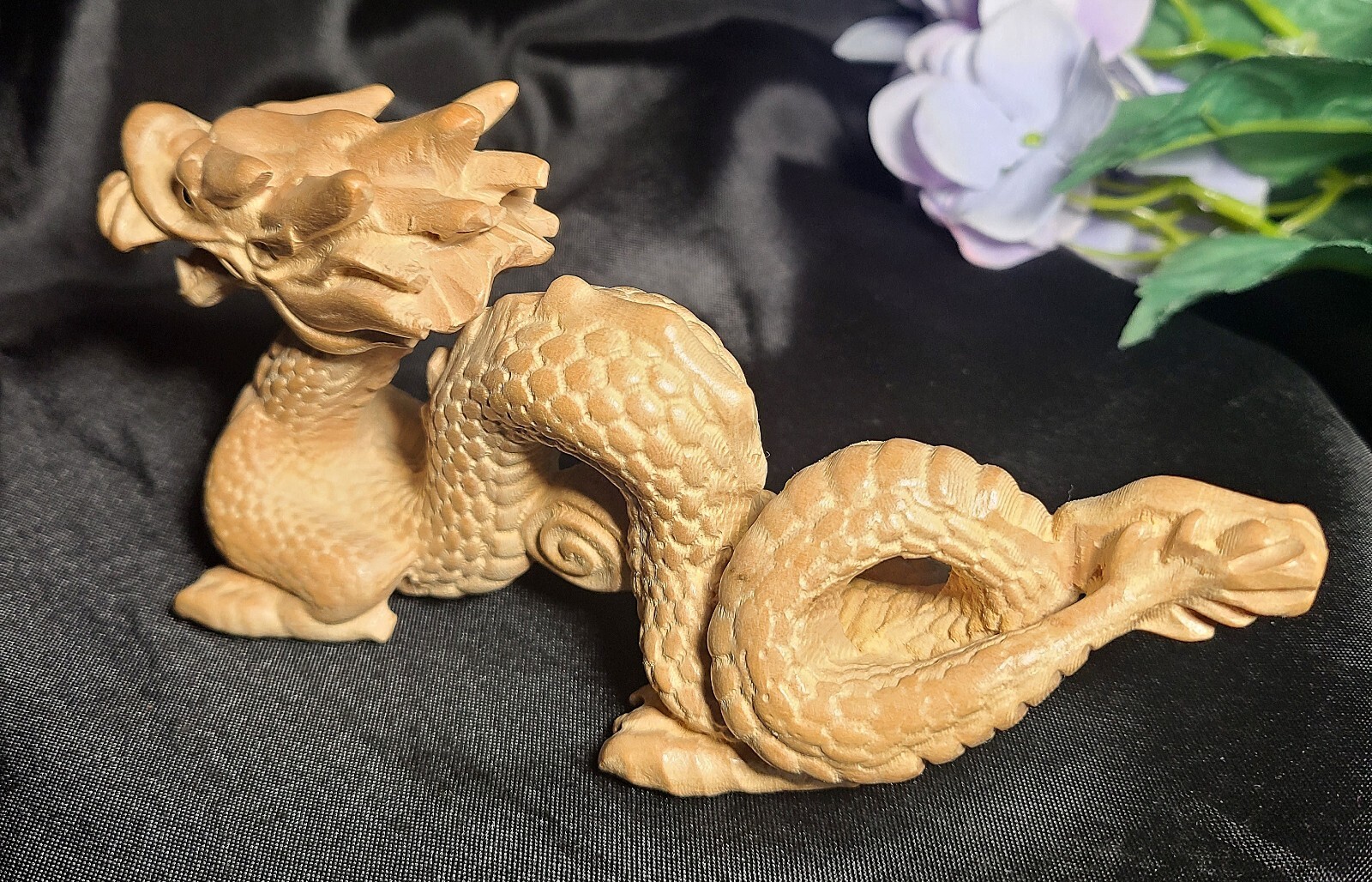 Large 6″ Full Body Detailed Wood Dragon Carving Figure – 2024 Year of The Dragon