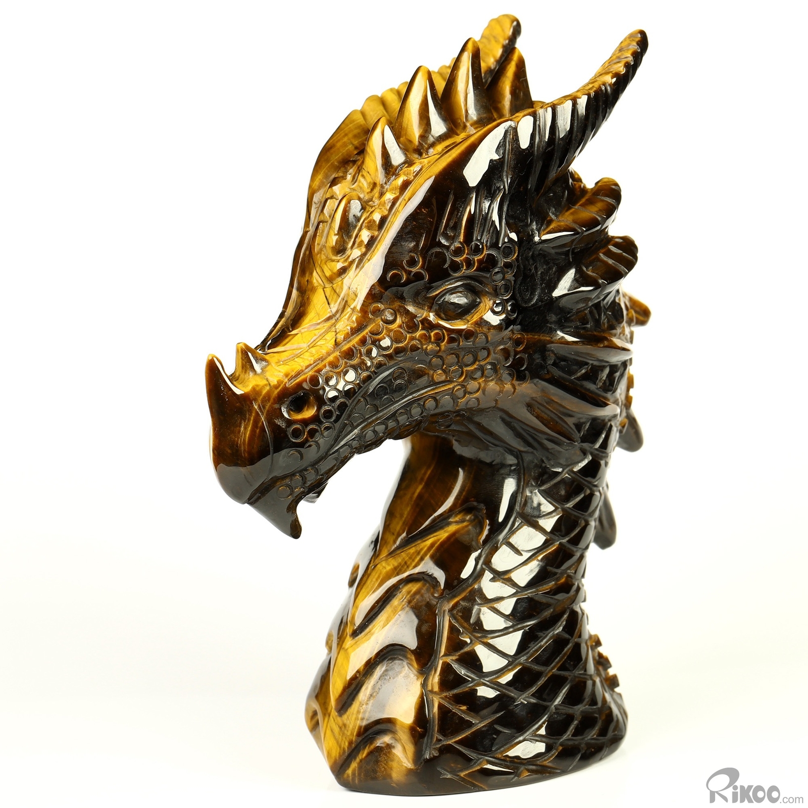 3.7″ Gold Tiger’s Eye Hand Carved Crystal Dragon Sculpture, Crystal Healing