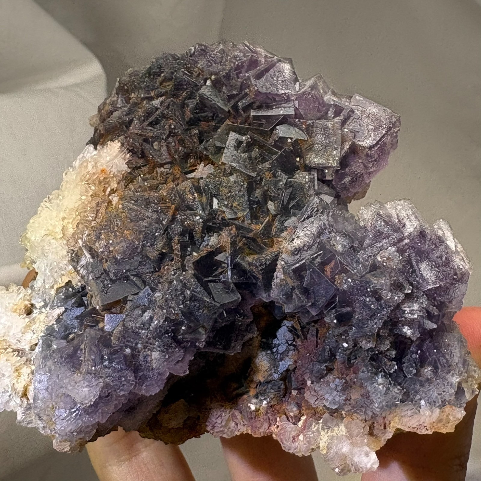 Large Rare Dual Color Fluorescent Natural Fluorite Double Sided Mineral Specimen