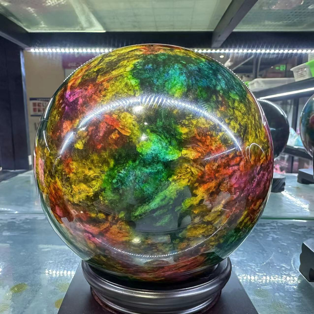 Natural “Seven Colors Jade” sphere quartz polished ball decor gift+stand 12LB+