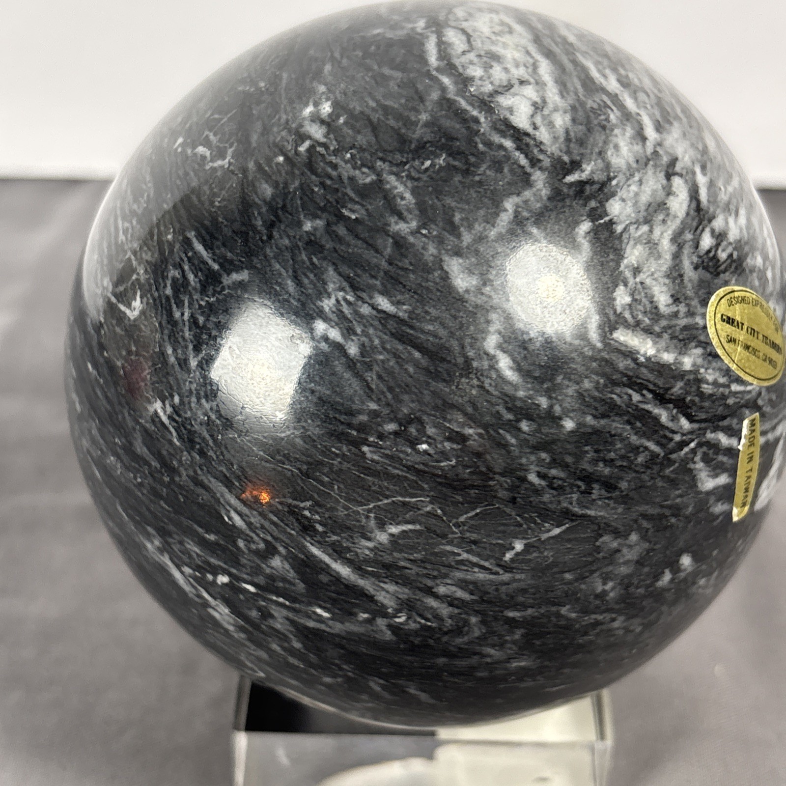 Polished Black Moonstone Large Sphere on Clear Acrylic Stand