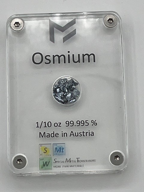 Crystalline Osmium 1/10th oz sealed in acrylic housing – Made in Austria