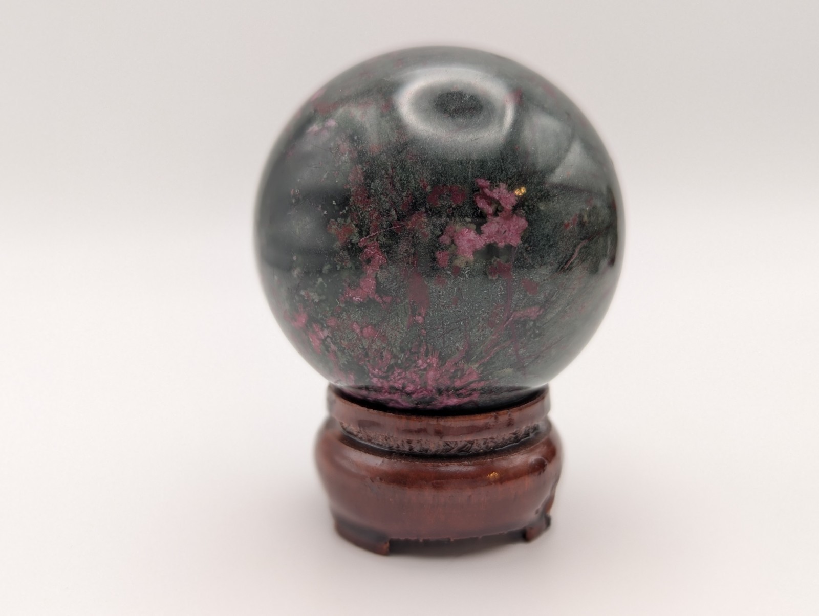 54mm Natural Peach Blossom Jade Crystal Quartz Sphere & Stand – US Seller