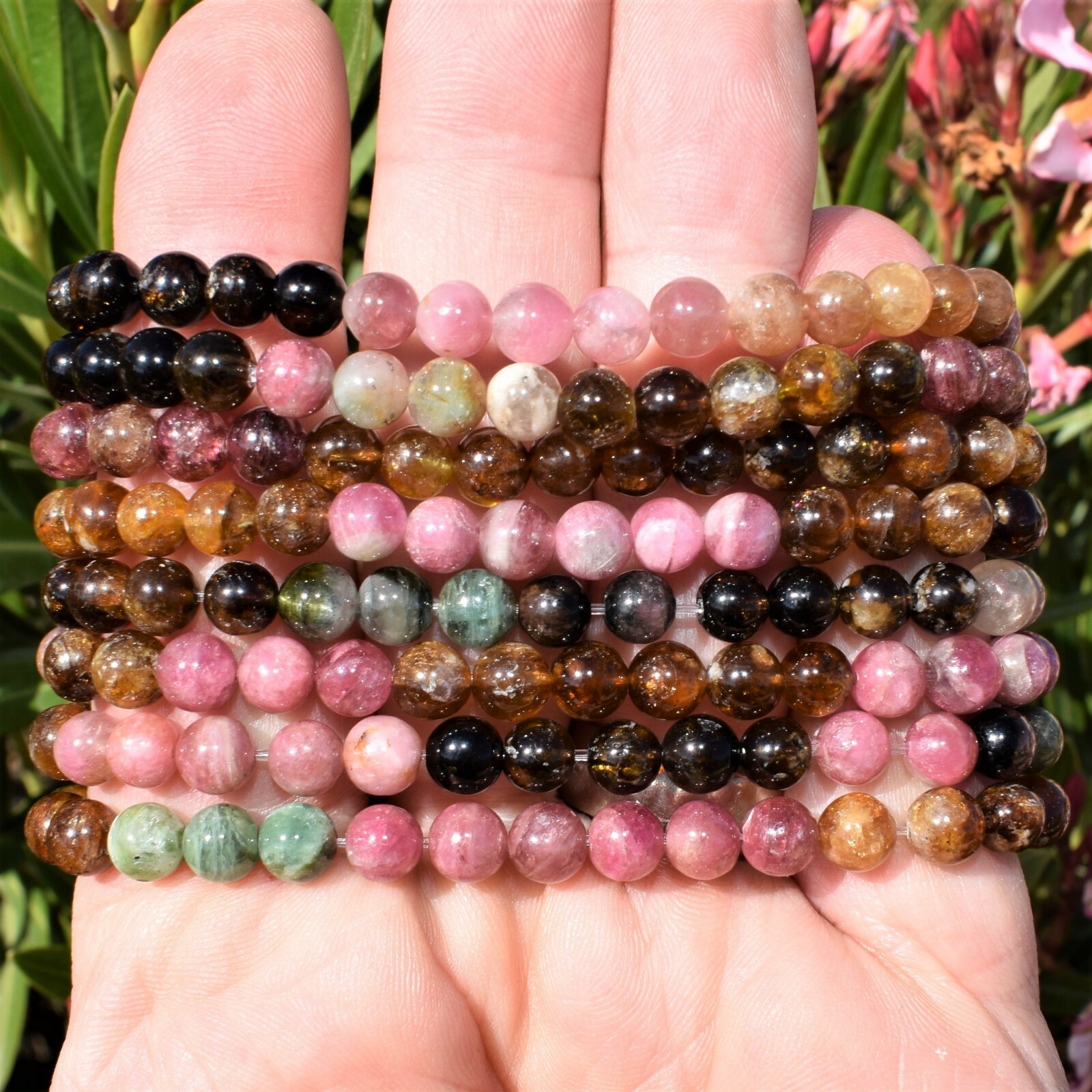 Premium CHARGED Rainbow Tourmaline Crystal 6mm Bead Bracelet Stretchy ENERGY