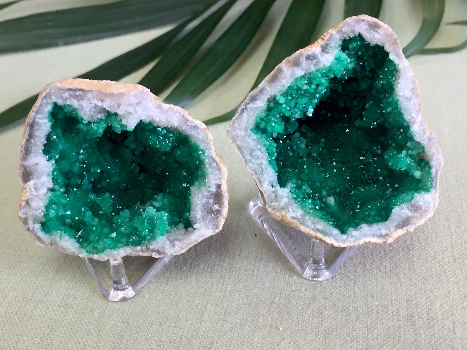 Green Geode Pair Geode Crystal Quartz Druze Specimen Morocco Geode Half