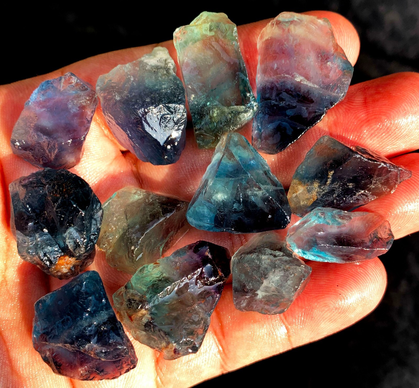 87g 12PC TOP! Natural Fantastic Blue Fluorite Crystal Specimen ic012