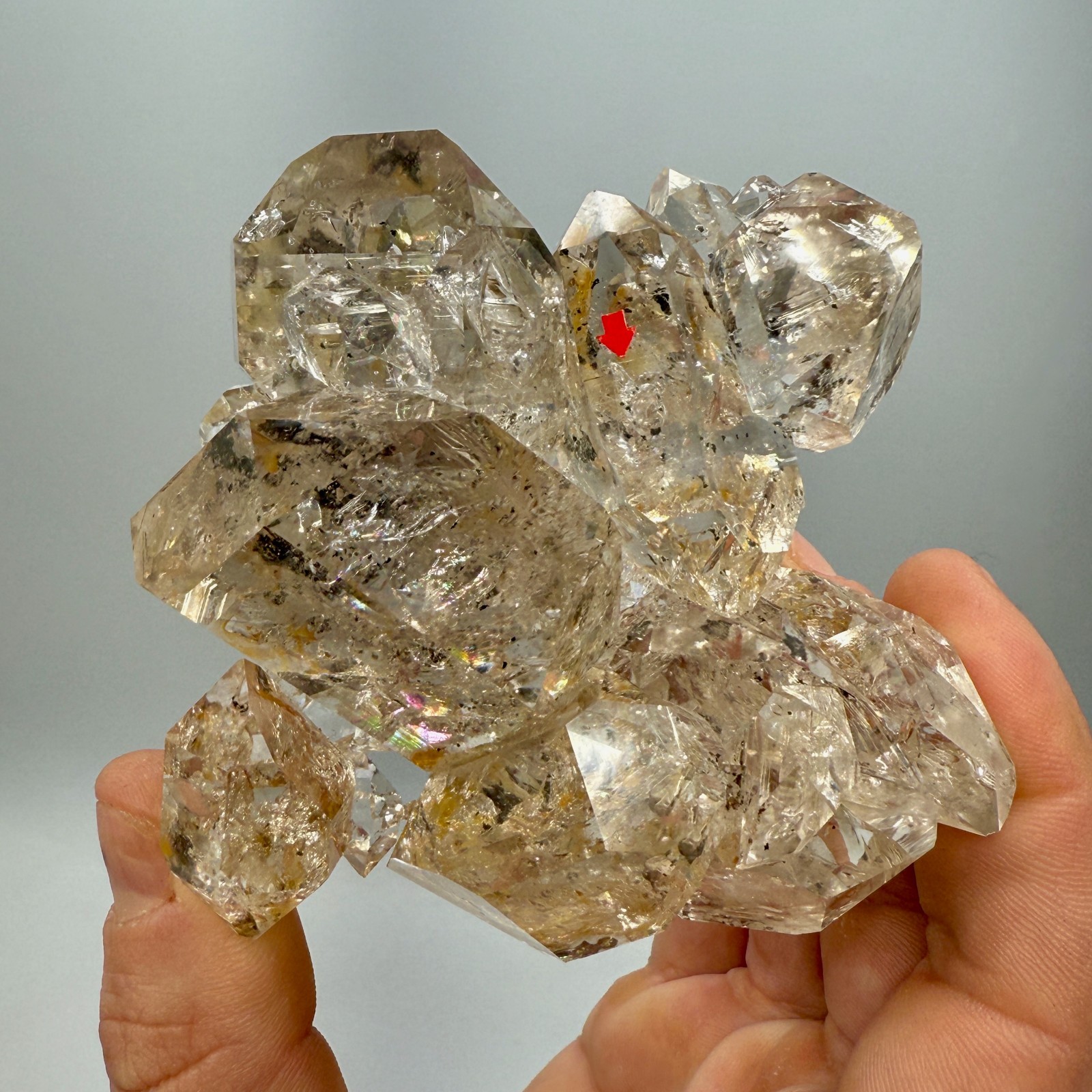 320 g Enhydro Herkimer Diamond Gem Cluster w/ Moving Bubble, Smoky Phantoms