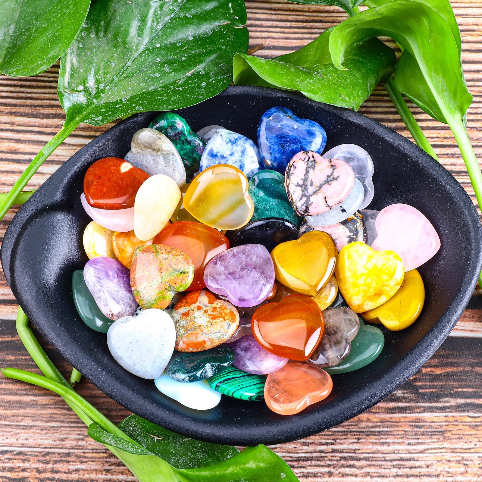 FORBY 40pcs Natural Heart Shaped Crystal Stones 0.8 Inch Pocket Hearts Bulk S…