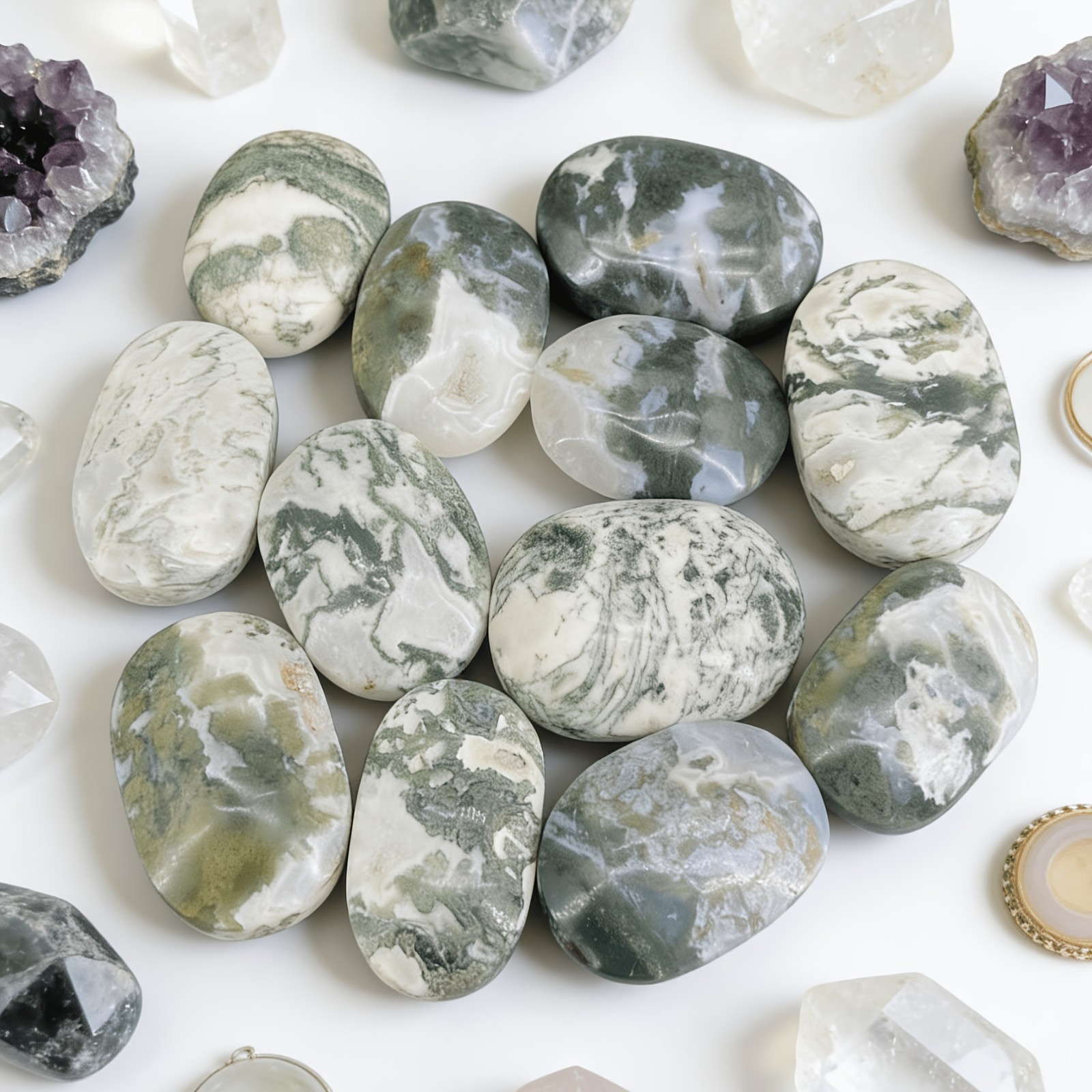 0.2LB Wholesale Natural Moss Agate Crystal Palm Stone Druzy Geode Home Collect