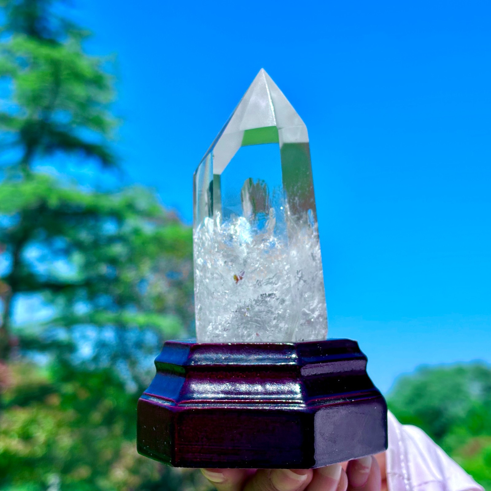 249G Natural Clear White Crystal Obelisk Transparent Quartz Energy Column Reik