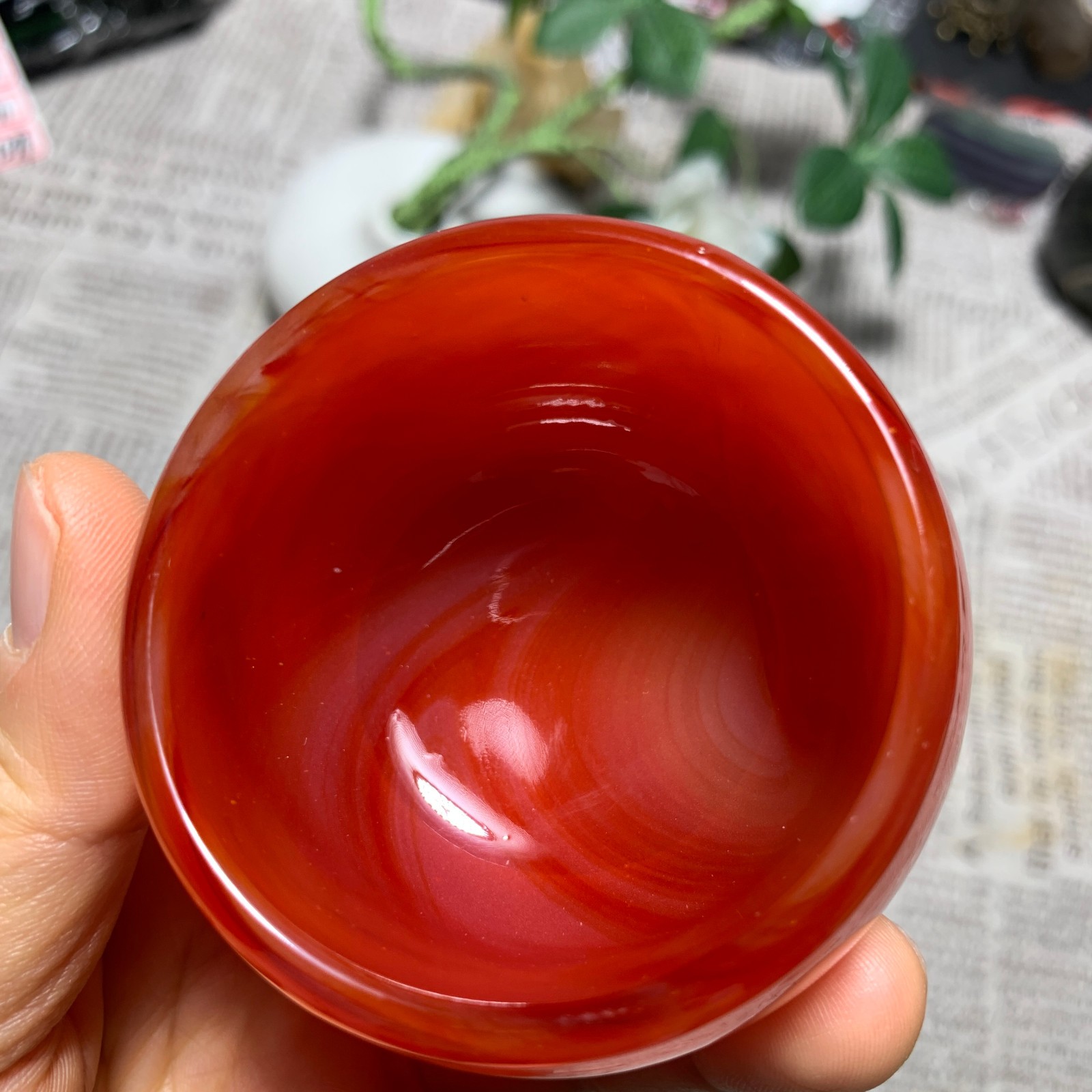 154G Red Agate Bowl Carving Carnelian Cup Glass Cup Reiki Manual Crystal Collect