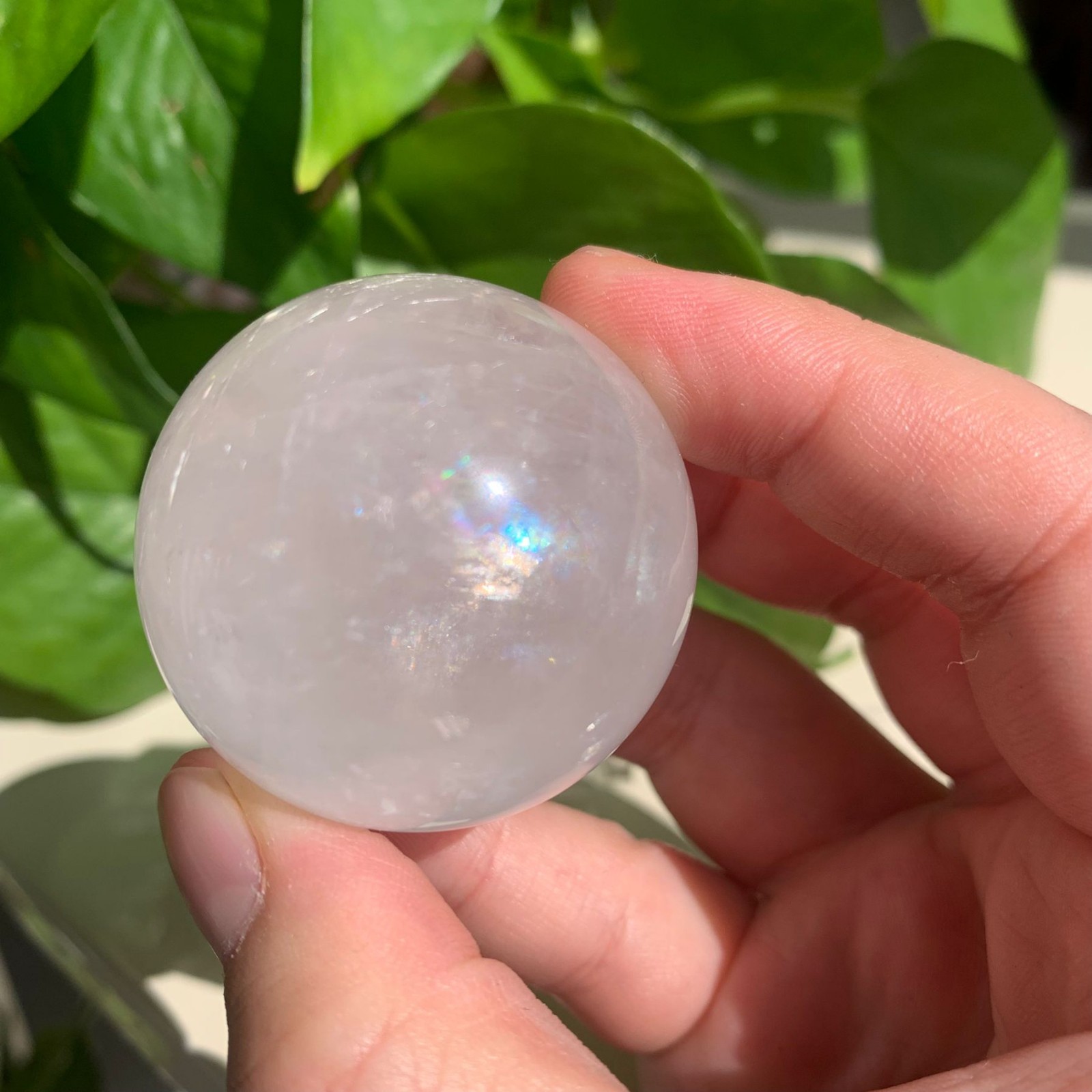 40mm 92g Clear Calcite Sphere Rainbow Energy Crystal Spiritual Altar Decor