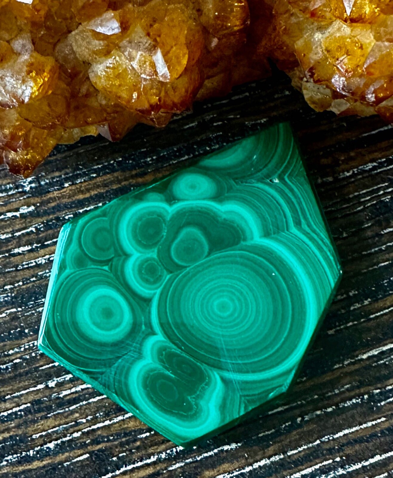 Stunning Malachite Slab – 55mm x 40mm – Excellent Bullseye Pattern
