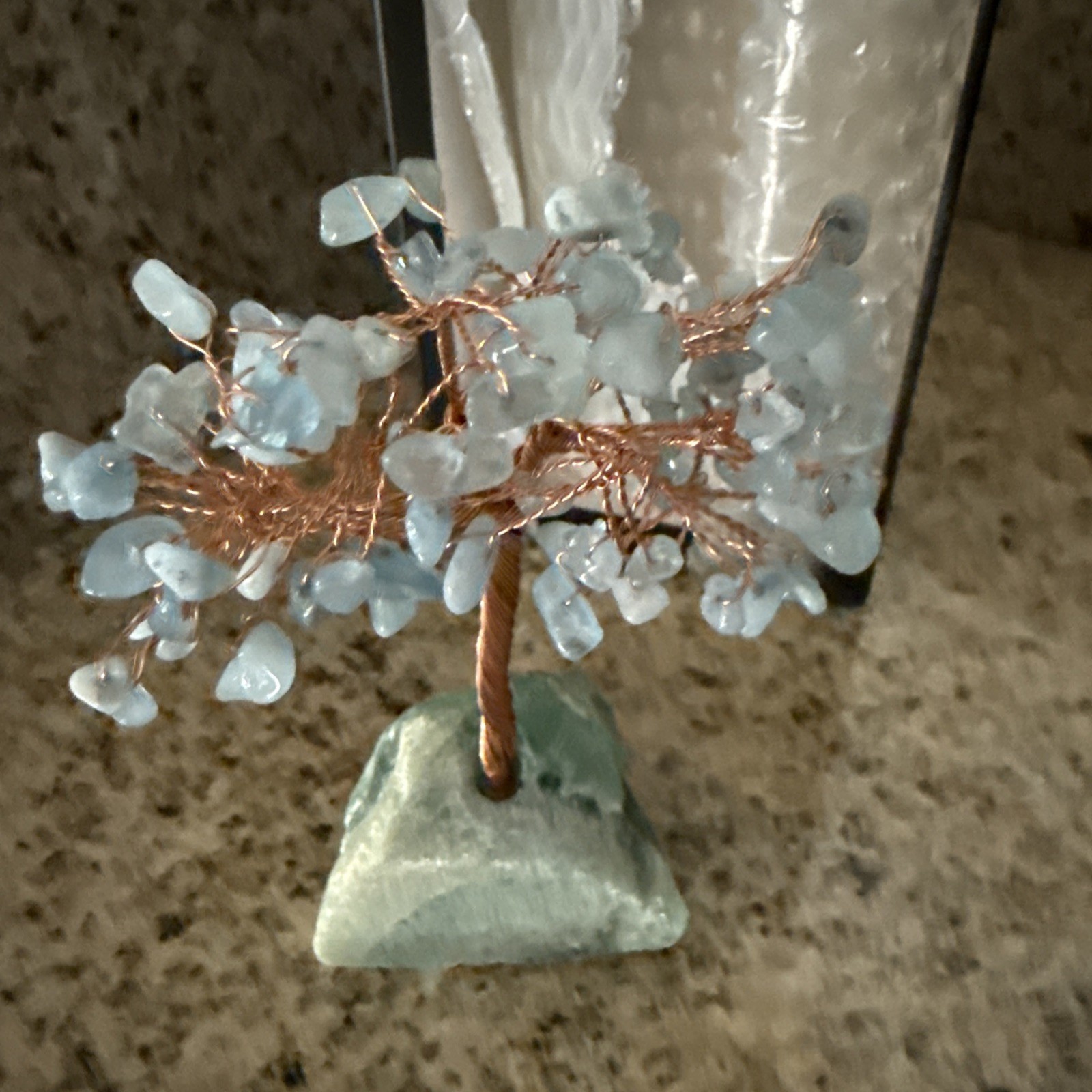 Aquamarine crystal tree on a fluorite base, 4.5 in. tall