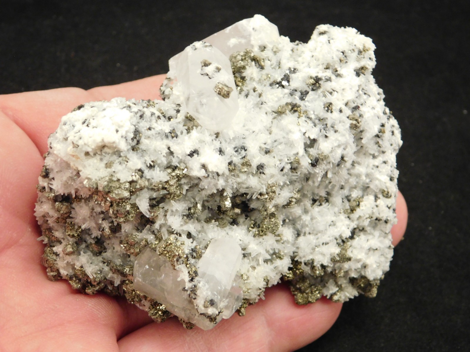 FLUORESCENT Calcite CRYSTAL Cluster on PYRITE with Druzy Quartz Peru 163gr
