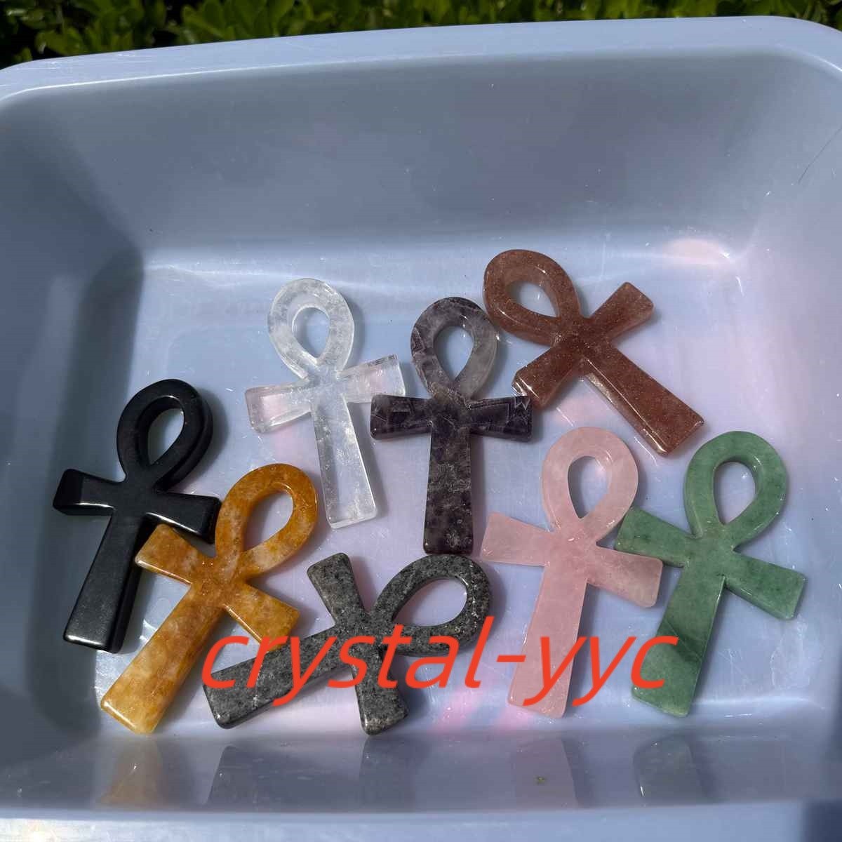 4.3″ Natural Quartz Crystal Cross Carved Crystal Ankh Reiki Healing Gift