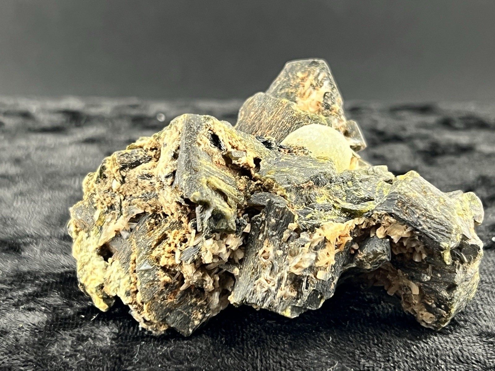 Epidote Crystal Cluster with Prehnite Nodules, Kayes Region, Mali 166 g.