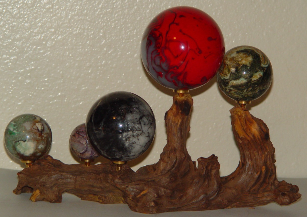 Natural Driftwood Crystal Sphere Display Stand | Holds 5 Spheres | Rustic Wood
