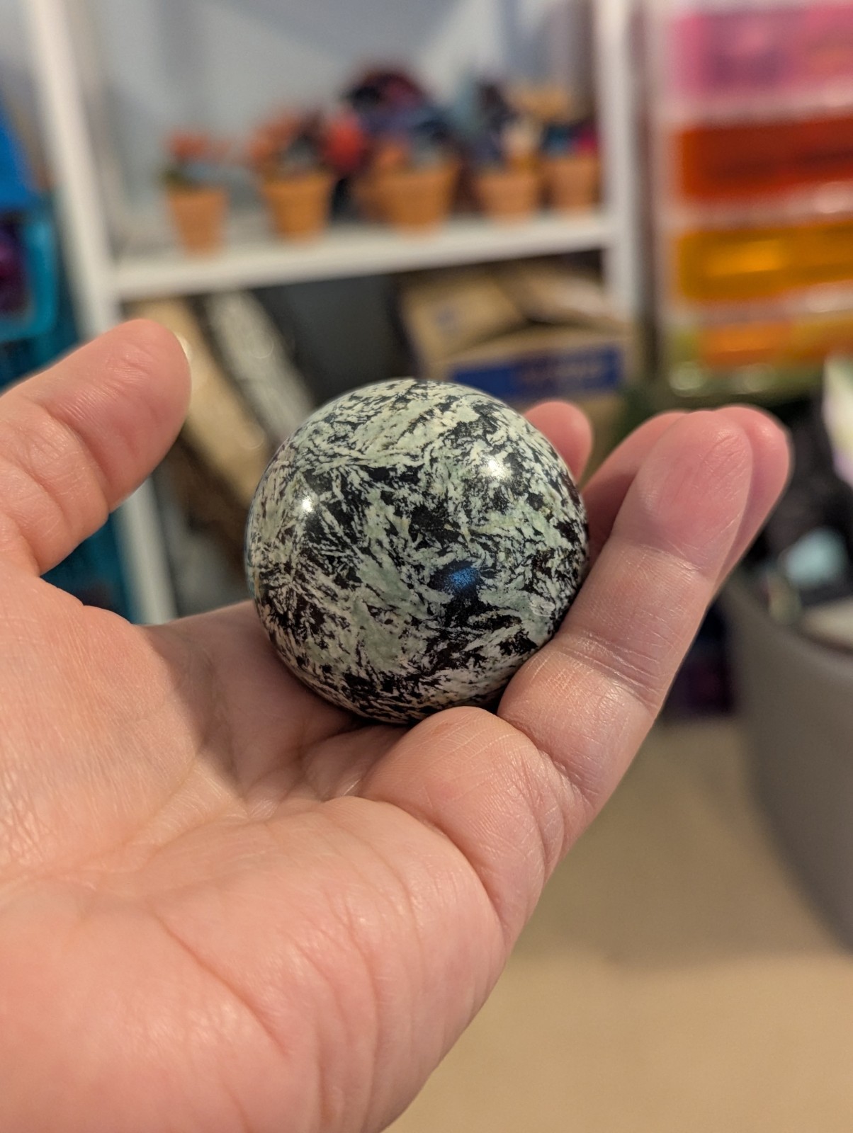 47 mm (1.82) Nice Firework Jasper Sphere Gem Ball & Stand (China) US Seller