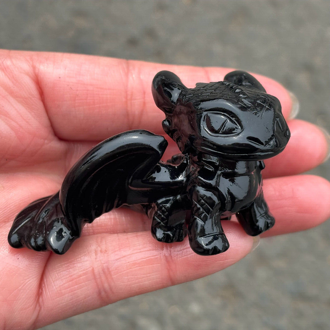 2.5″ Top Natural Obsidian Fly Dragon Skull Carved Quartz Crystal Skull Healing
